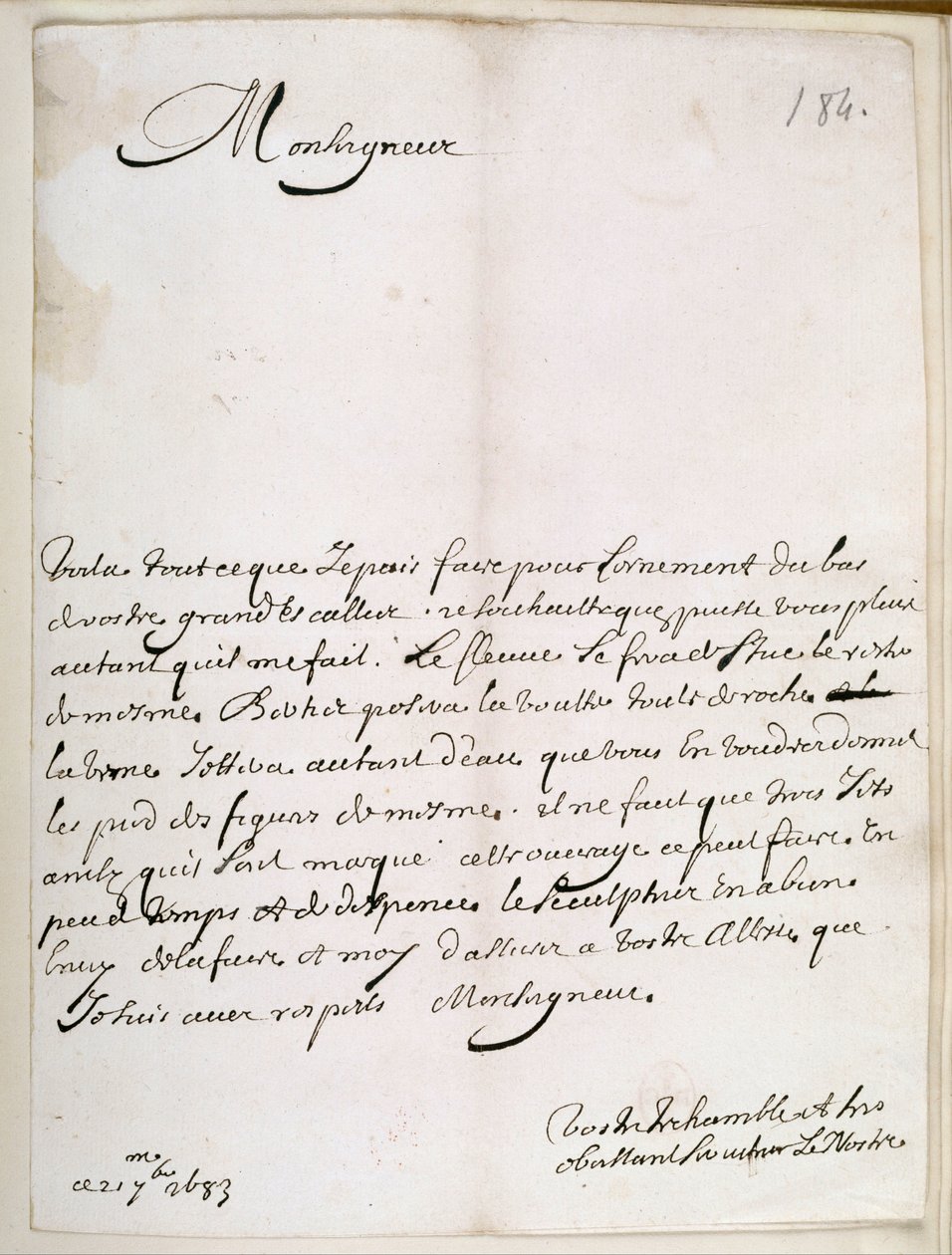 Carta de Le Nôtre ao Grand Condé de Andre Le Notre