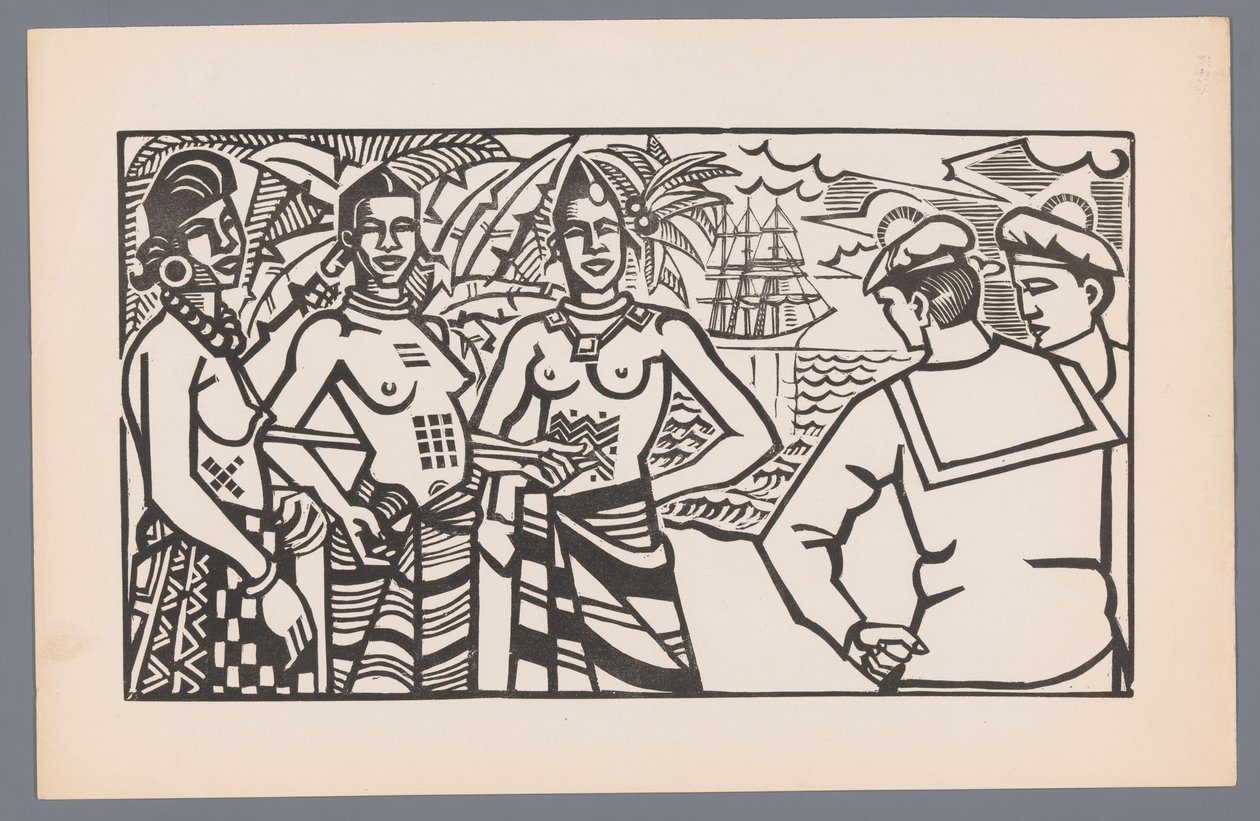 Três mulheres da África e dois marinheiros Escale africaine Seis xilogravuras com cenas marítimas (título da série) Grand Largue (título da série) de André Lhote