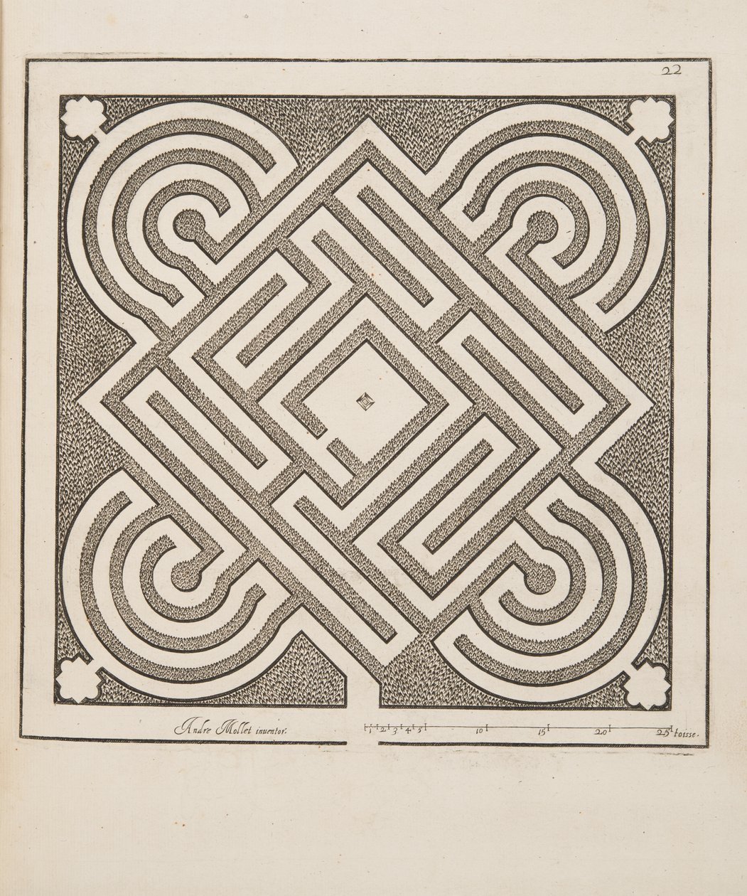 Design para Parterre, do Theatre des Plans et Jardinages, pub.1652 (gravura) de André Mollet