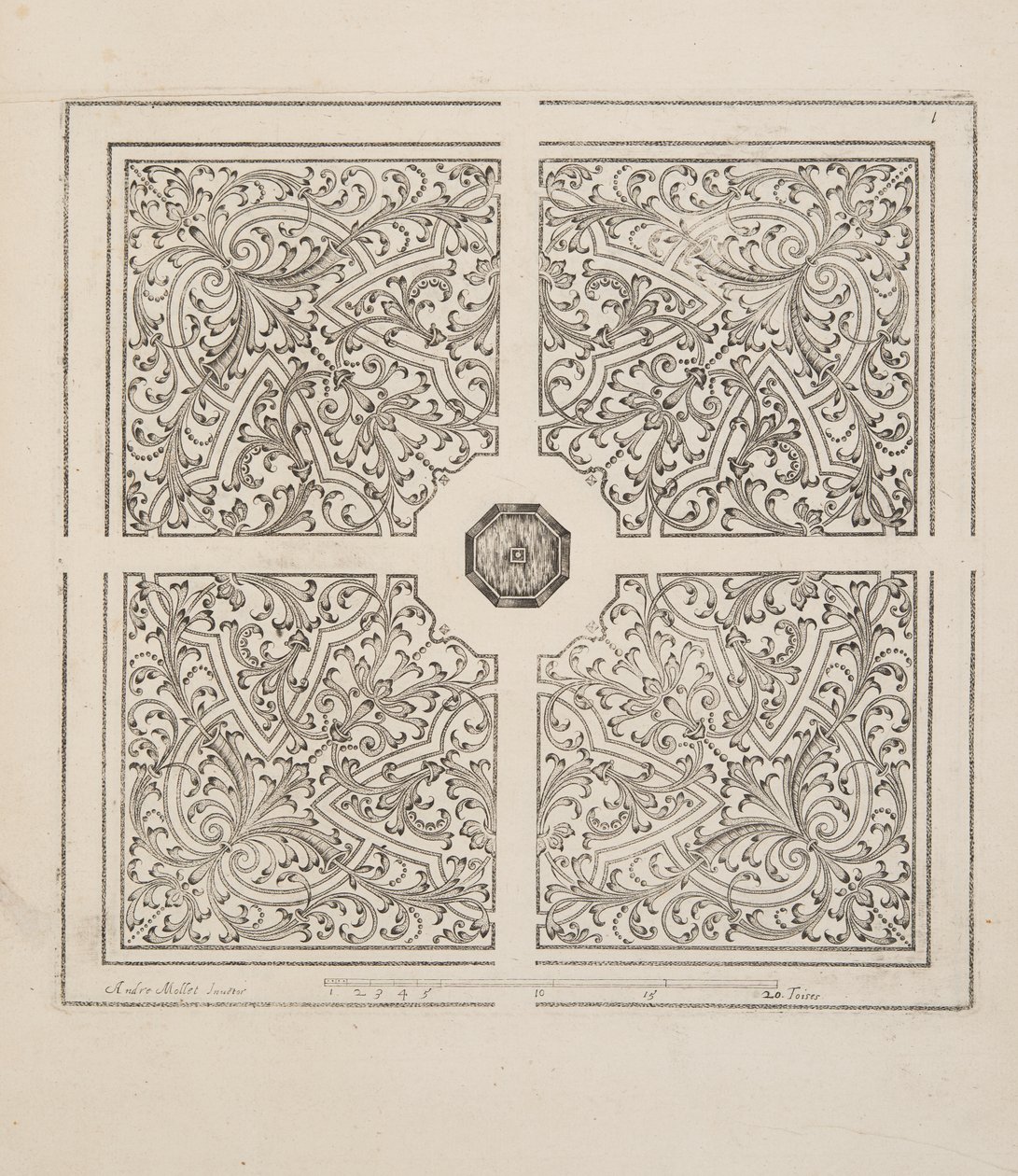 Design para Parterre, do Theatre des Plans et Jardinages, pub.1652 (gravura) de André Mollet
