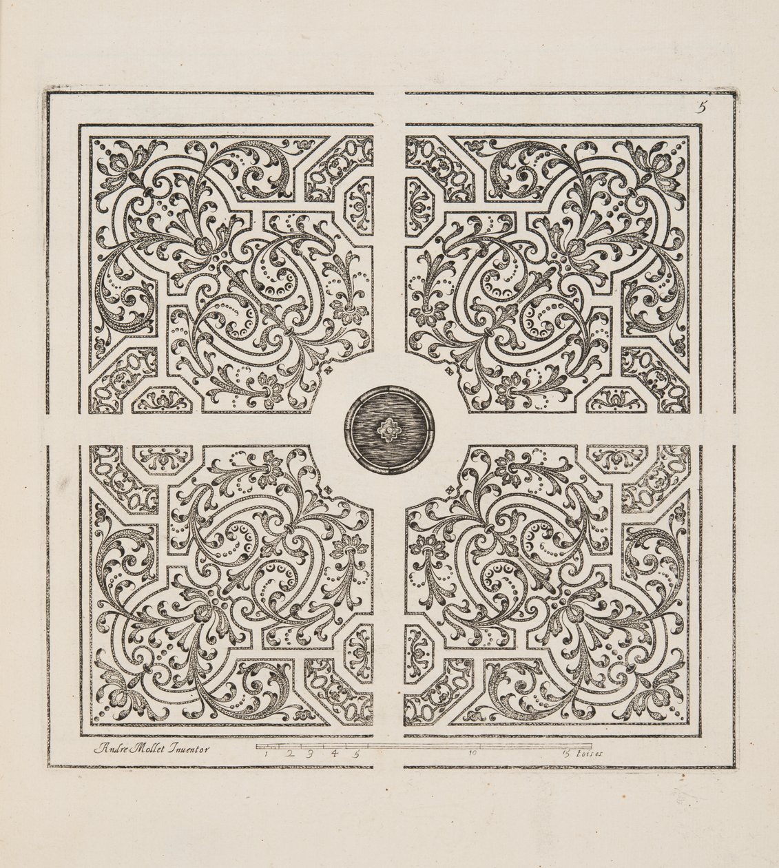 Design para Parterre, do Theatre des Plans et Jardinages, pub.1652 (gravura) de André Mollet