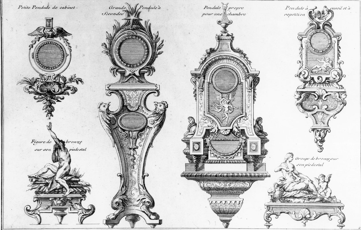 Caixas de relógio e pedestais de André-Charles Boulle, impressão feita por Pierre-Jean Mariette de Andre Charles Boulle