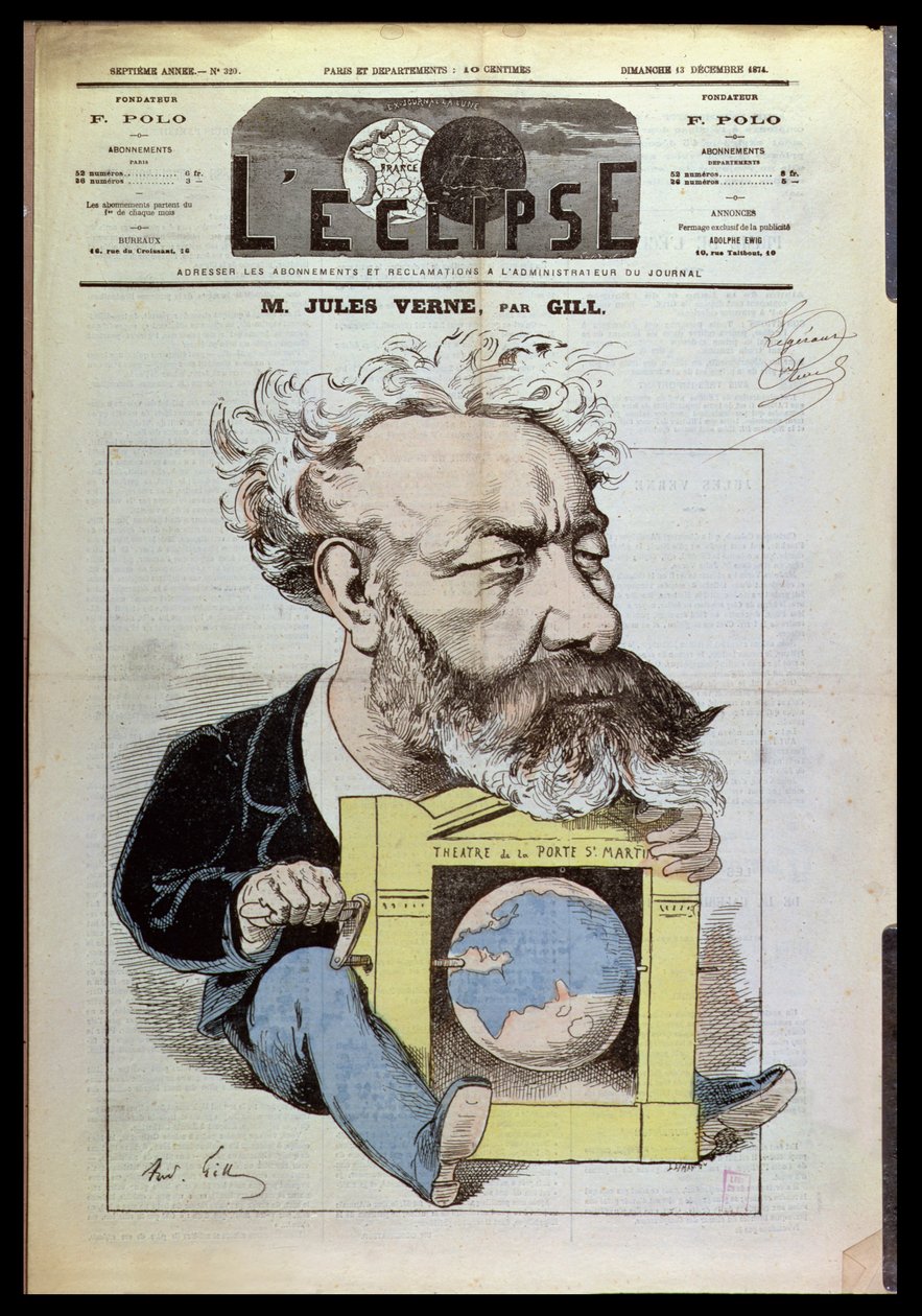Caricatura de Jules Verne (1828-1905) de &39;L&39;Eclipse&39;, 13 de dezembro de 1874 de Andre Gill