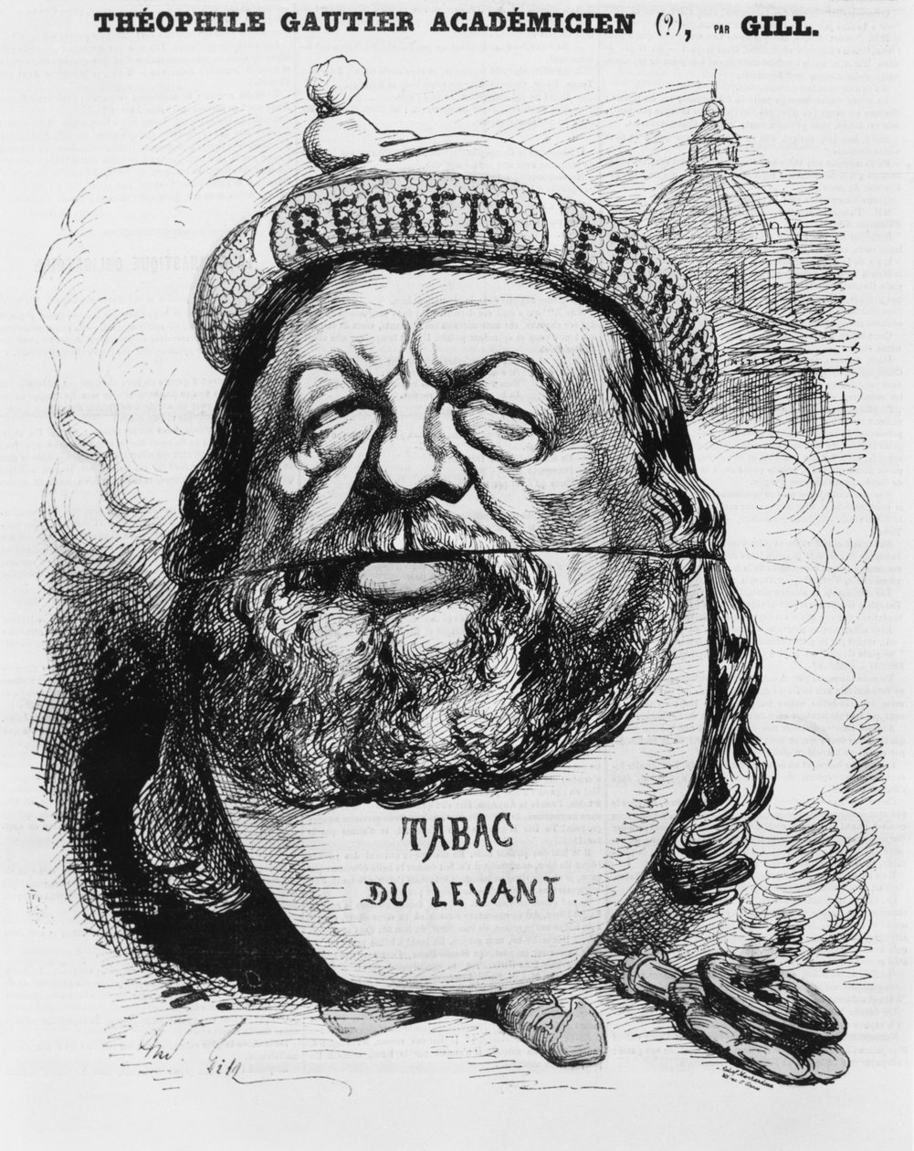 Caricatura de Theophile Gautier como um acadêmico, ilustração de &39;L&39;Eclipse&39;, 2 de maio de 1869 de Andre Gill