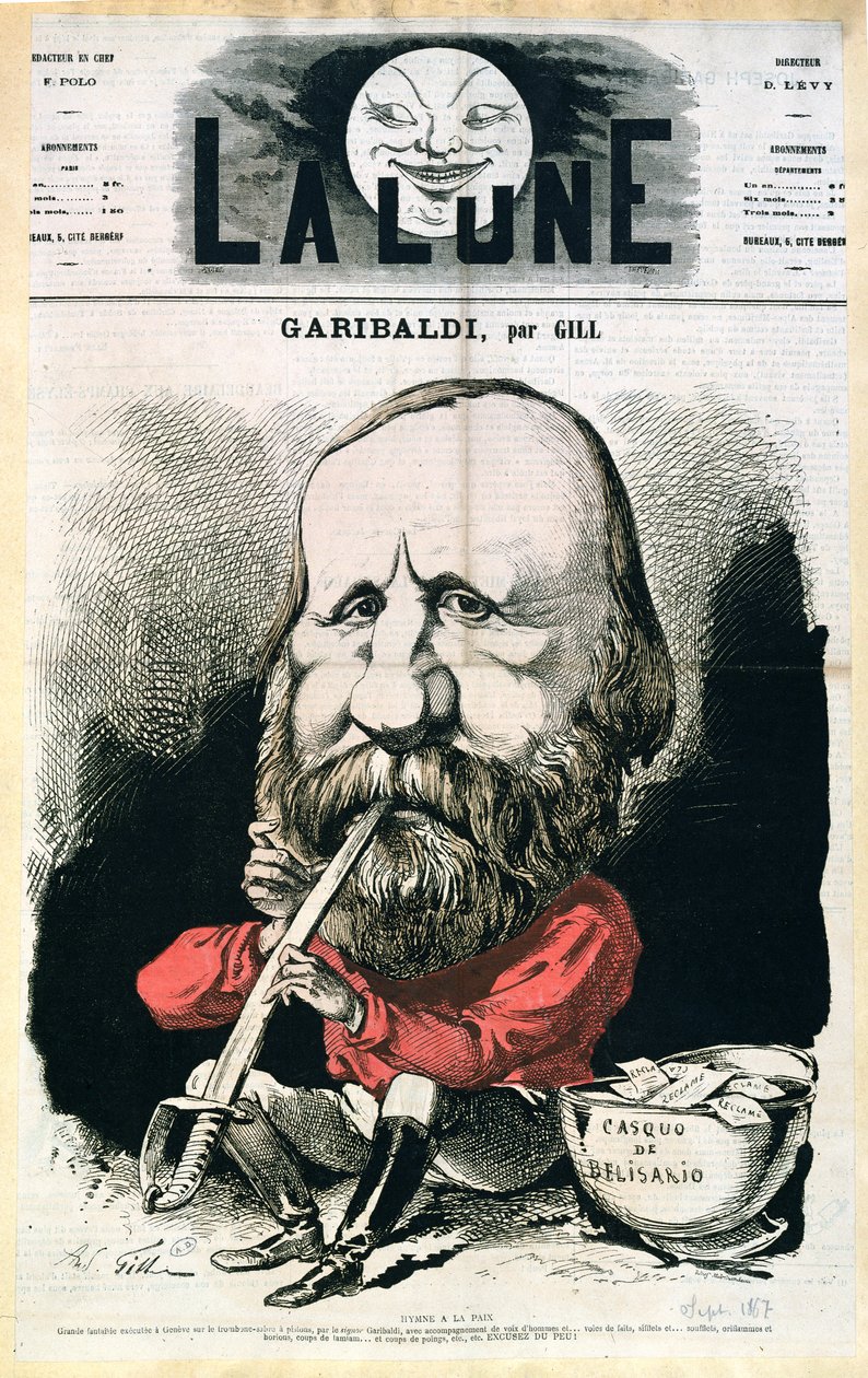 Ilustração da capa da revista &39;La Lune&39; com Giuseppe Garibaldi (1807-82), setembro de 1867 de Andre Gill