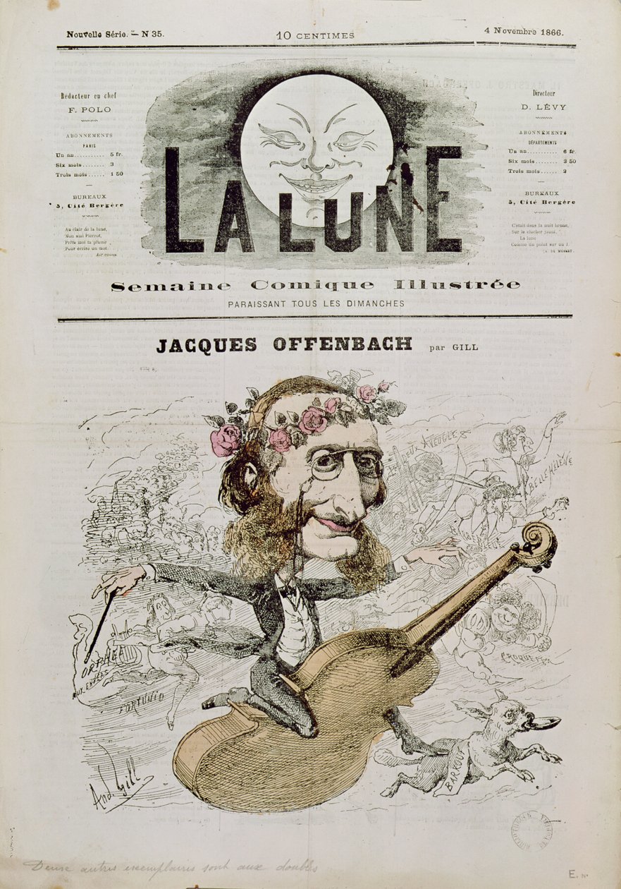 Capa de &39;La Lune&39;, com uma caricatura de Jacques Offenbach (1819-1880) 4 de novembro de 1866 de Andre Gill