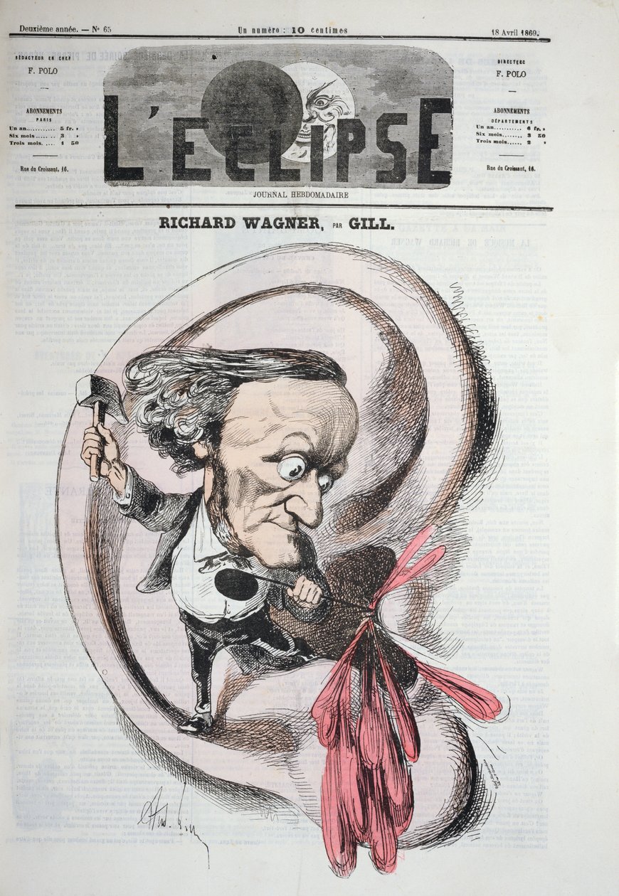 Richard Wagner perfurando um tímpano, 1869 de Andre Gill