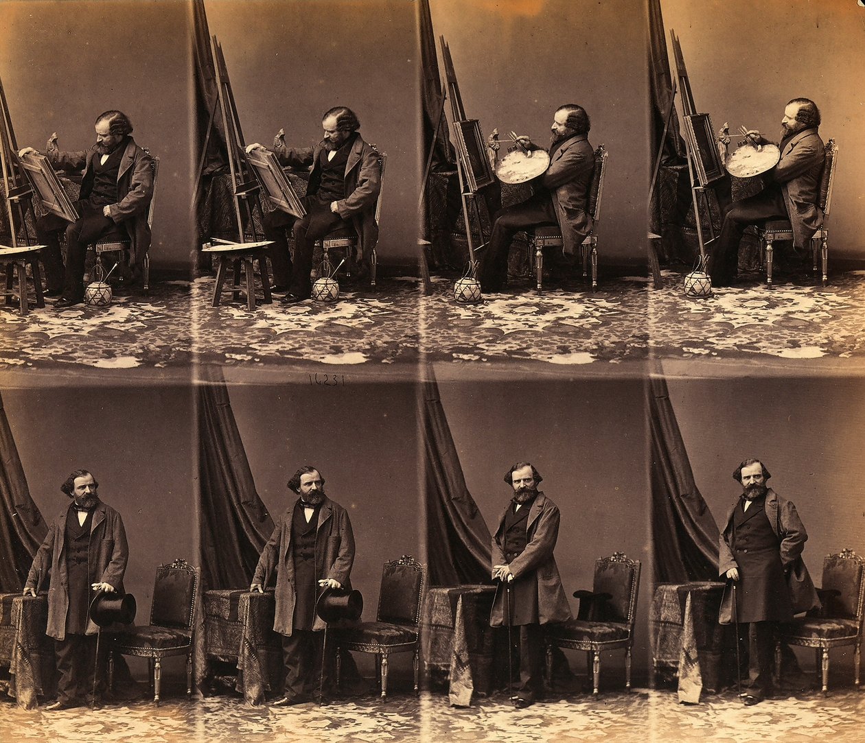 Retrato do pintor Lepualle: folha de seis cartes de visita não cortados (foto a p/b) de Andre Adolphe Eugene Disderi
