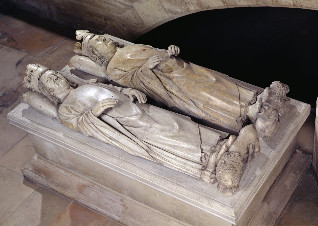 Efígies de Philippe VI (1293-1350) de Valois e Jean II (1319-64) Le Bon (mármore) de Andre Beauneveu