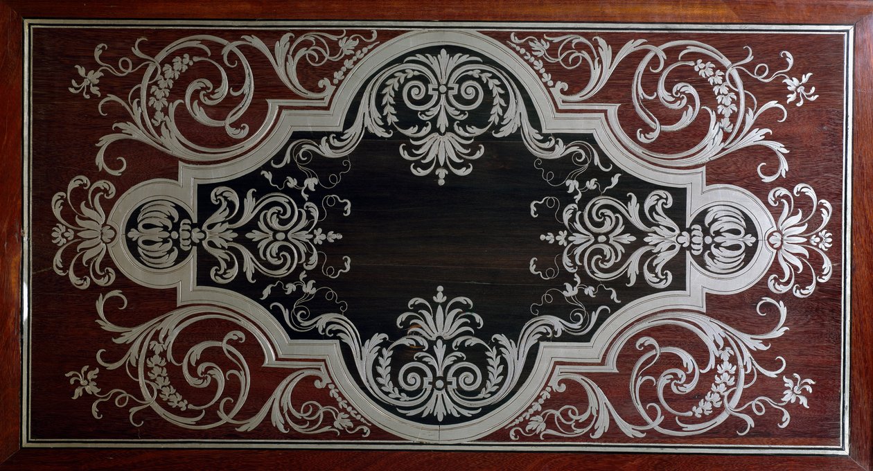 Decoração no interior da porta do armário de ébano, por Andre-Charles Boulle (1642-1732), França de Andre Charles Boulle
