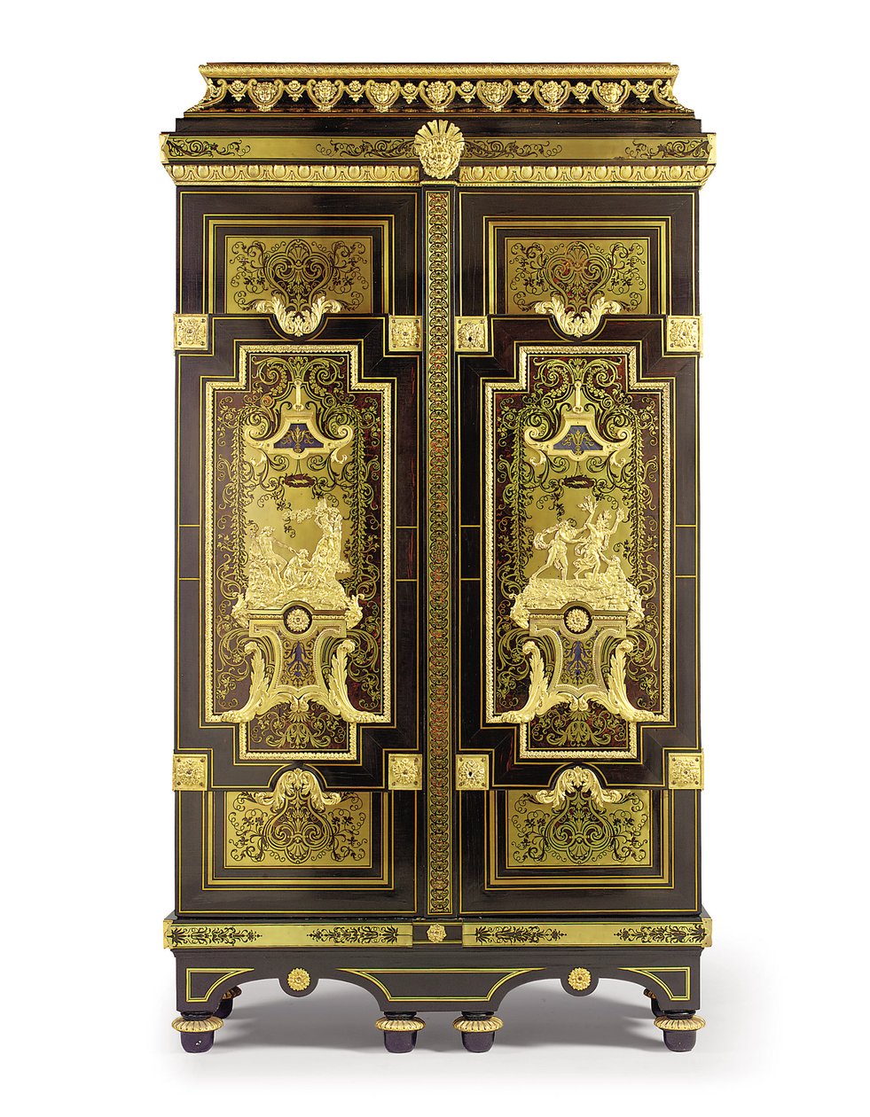Gabinete Luís XIV &39;De l&39;Histoire d&39;Apollon&39;, c.1695-1700 (ormolu, ébano, latão, carapaça de tartaruga, chifre manchado de azul e estanho) de Andre Charles Boulle