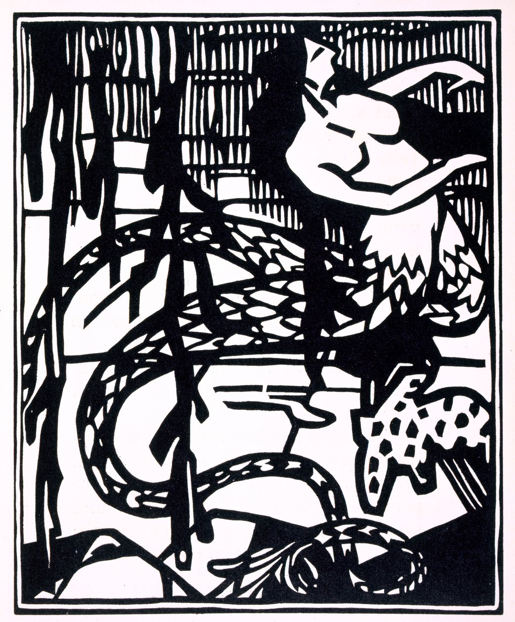 Ilustração de "Les horribles et espouvantables faictz et prouesses du tres renomme Panatgruel, Roy des Dipsodes, fils du grand geant Gargantua. Compose nouvellement par Maitre Alcofybras Nasier", de François Rabelais (c.1494-1553) 1943 (xilogravura) de Andre Derain