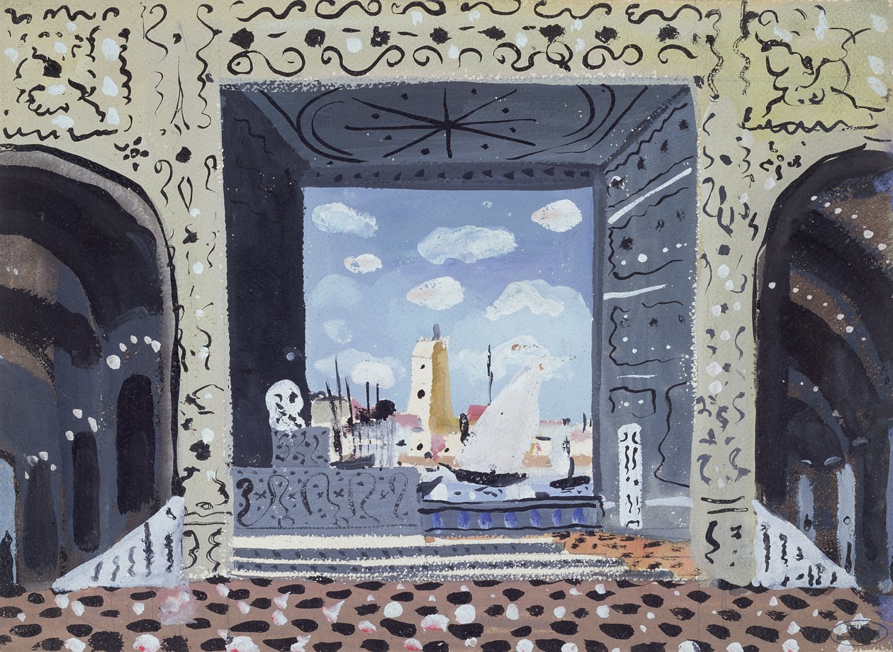 Cenografia para um espetáculo de "O Barbeiro de Sevilha" em Paris (óleo sobre cartão) de Andre Derain