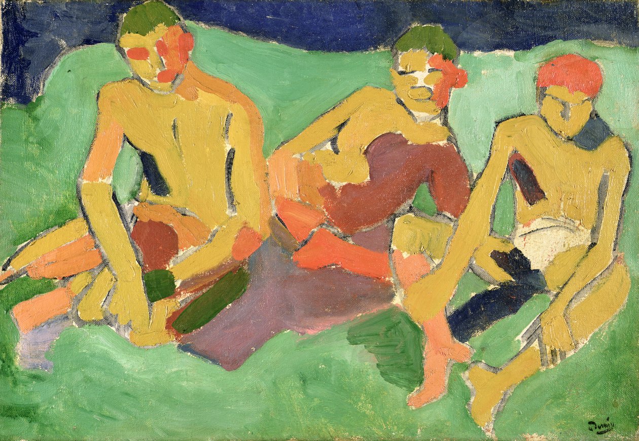 Três figuras sentadas na relva (óleo sobre tela) de Andre Derain
