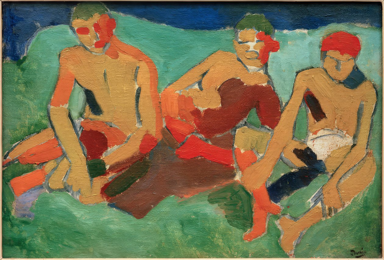 Três figuras sentadas na relva de Andre Derain