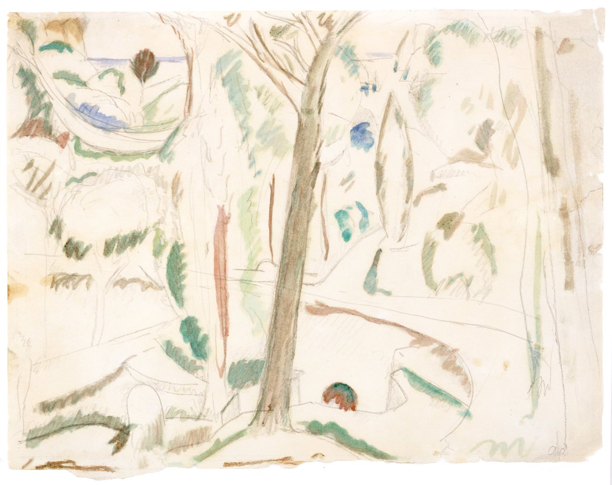 Sem título (estudo para The Turning Road), c.1906 (grafite e aguarela sobre papel) de Andre Derain