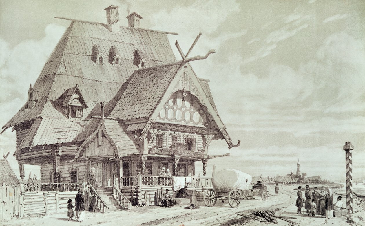 Hotéis e casas de hóspedes, ilustração de &39;pitoresca viagem à Rússia&39;, 1839 de Andre Durand