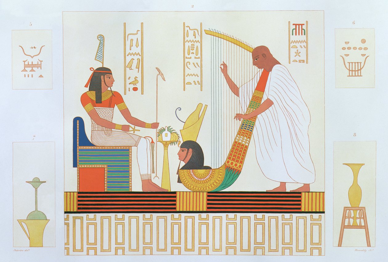 Decoração da Sala das Harpas, Túmulo Oriental, Byban el Molouk, Tebas, de &39;Descrições do Egito&39;, de Edmonde Francois Jomard, publicada em 1809-22 de Andre Dutertre