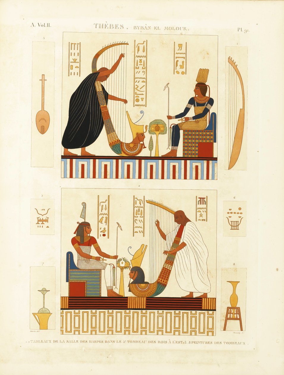 Pinturas de dois harpistas na tumba do faraó Ramsés III no vale dos reis. Do D de Andre Dutertre