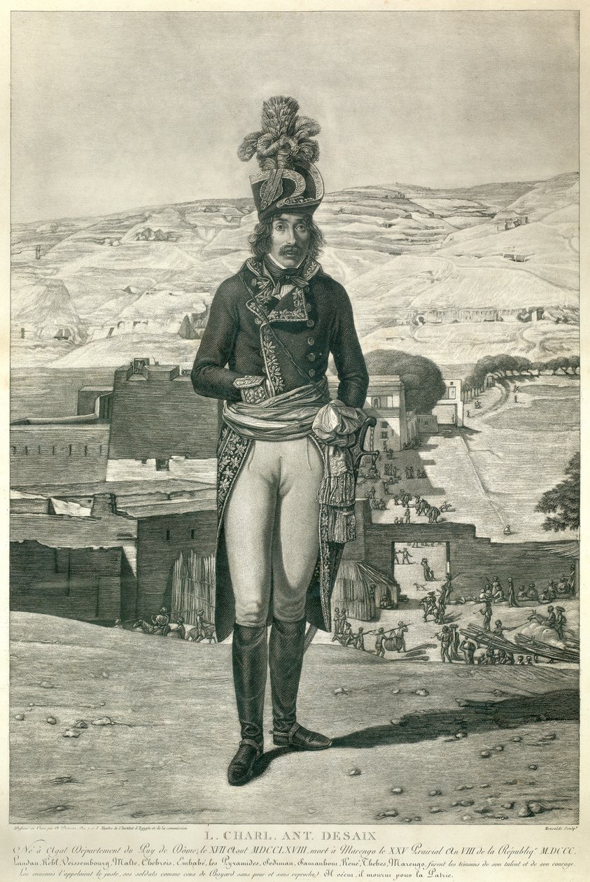 Retrato no pé do general Louis Charles Antoine Desaix durante a campanha do Egito em 1798 de Andre Dutertre