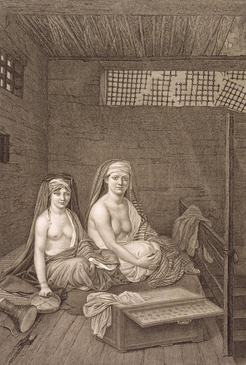 Os dançarinos públicos, do volume II trajes e retratos de &39;Descrição do Egito&39;, gravada por Jean Baptiste Massard, pub. sob as ordens de Napoleão, 1822 de Andre Dutertre