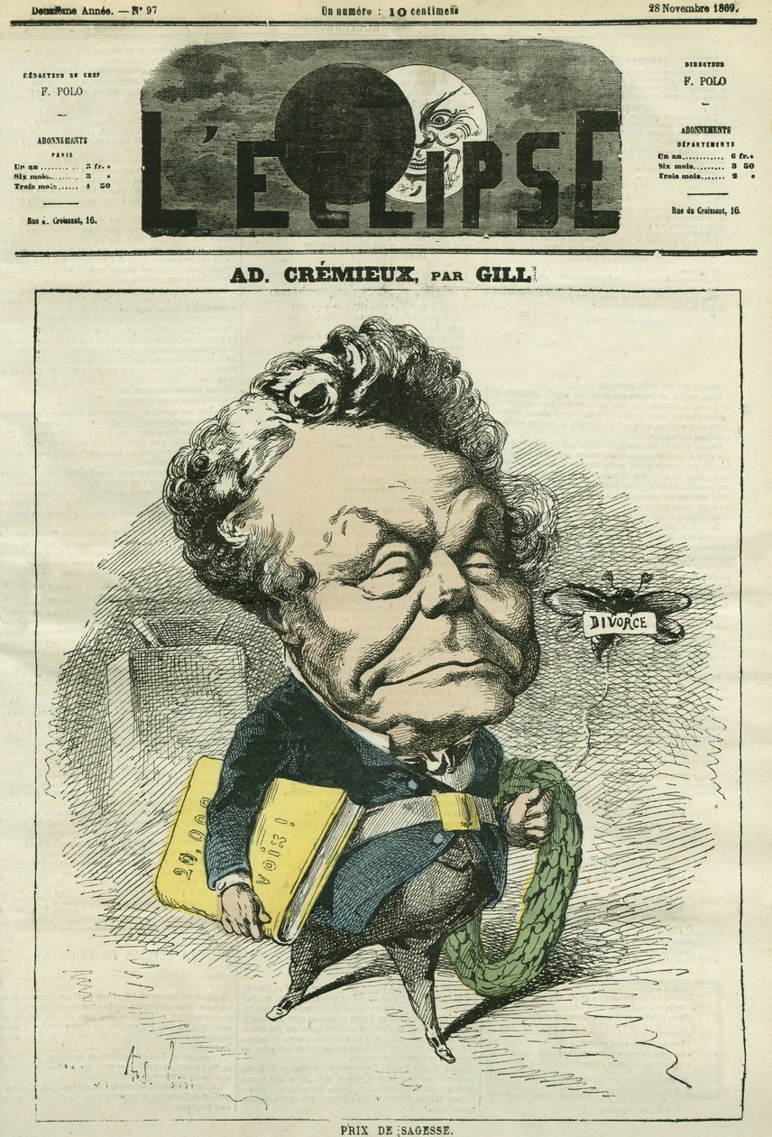 Adolphe Cremieux (1796-1880), advogado, político e presidente da Aliança Universal Israelita. Capa em "L