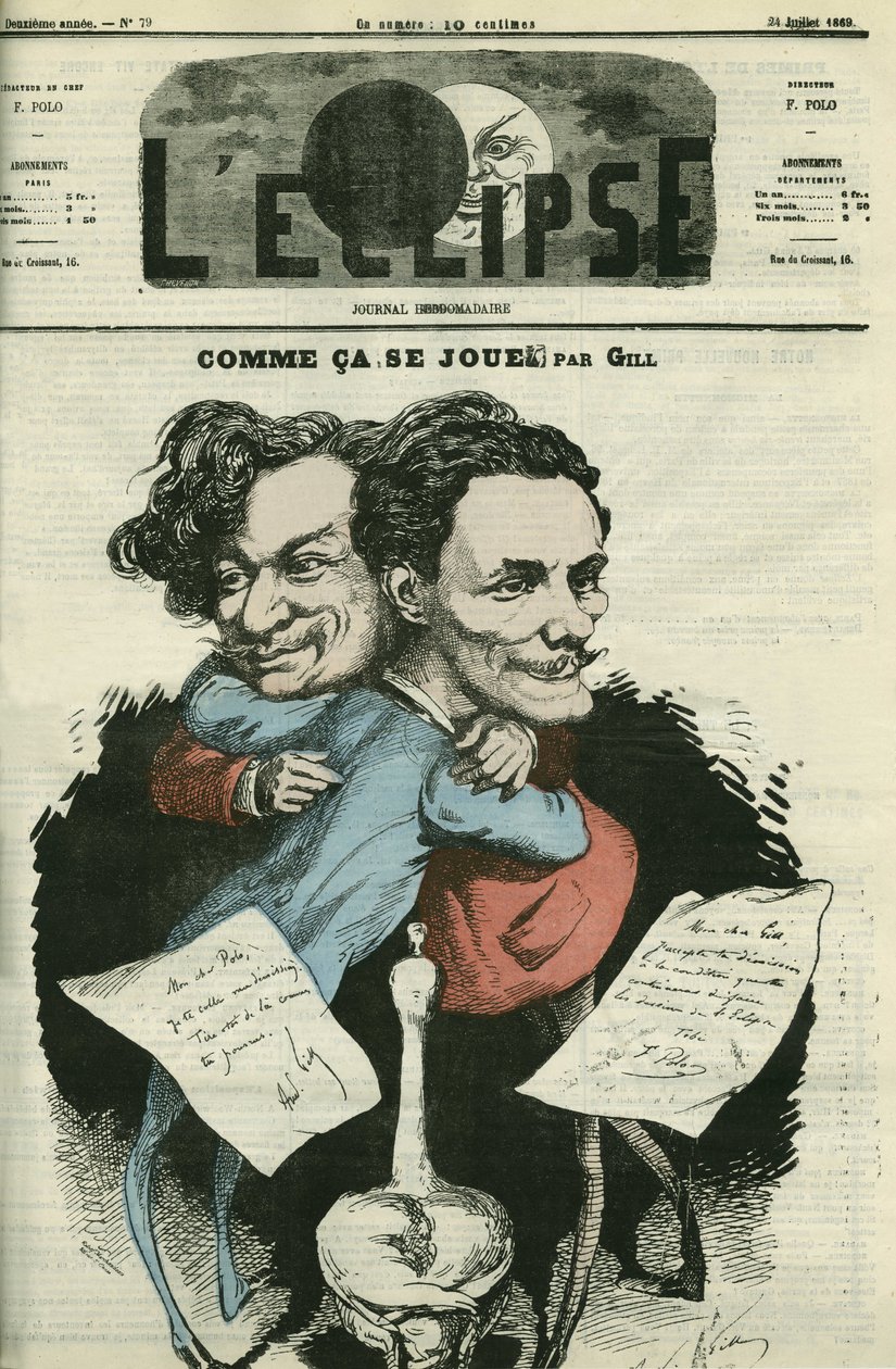 Andre Gill (1840-1885), cartunista francês e F. Polo, diretor de "L