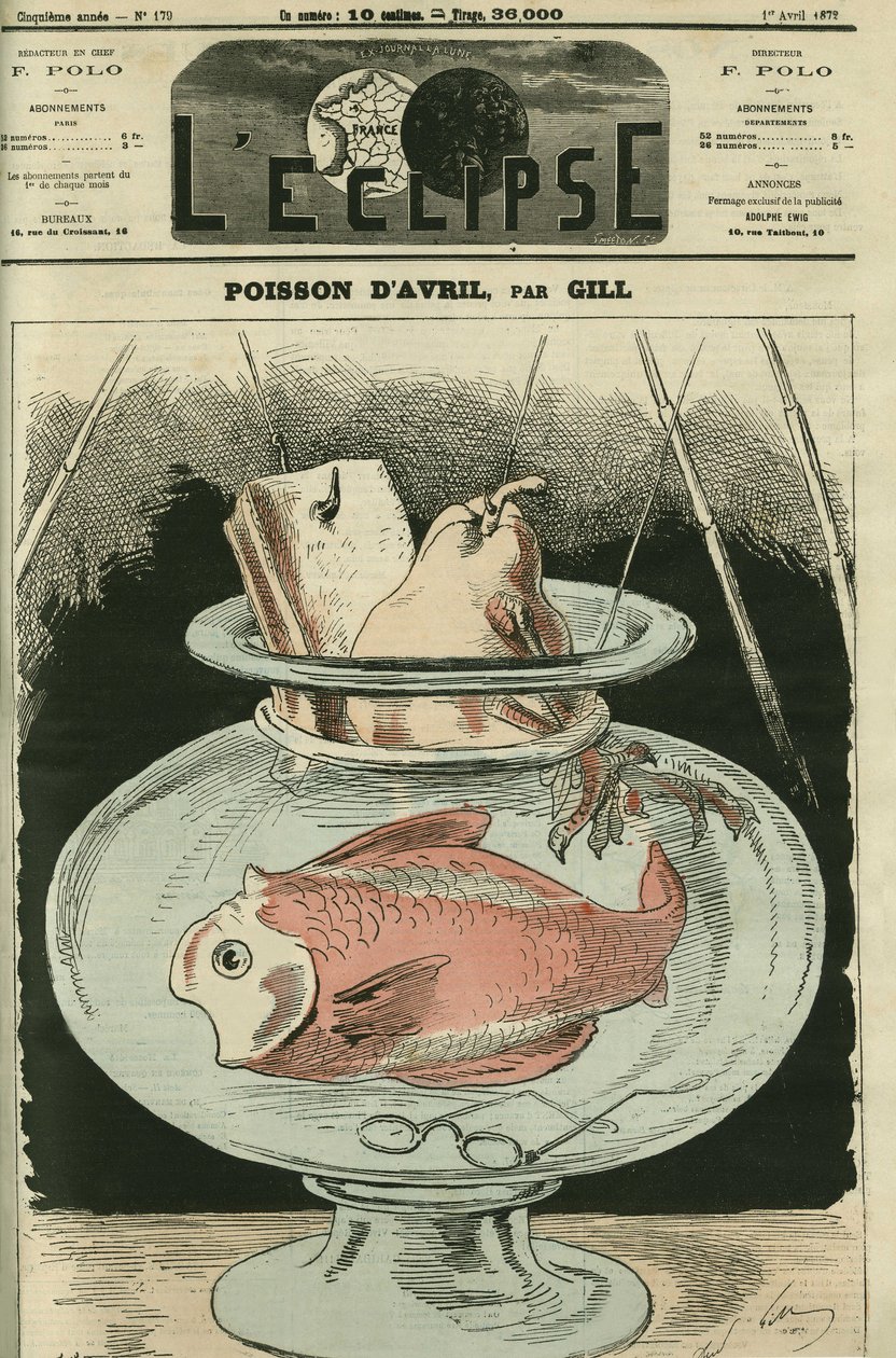 Peixe de Abril, sendo o peixe Adolphe Thiers (1797-1877). Capa em "L
