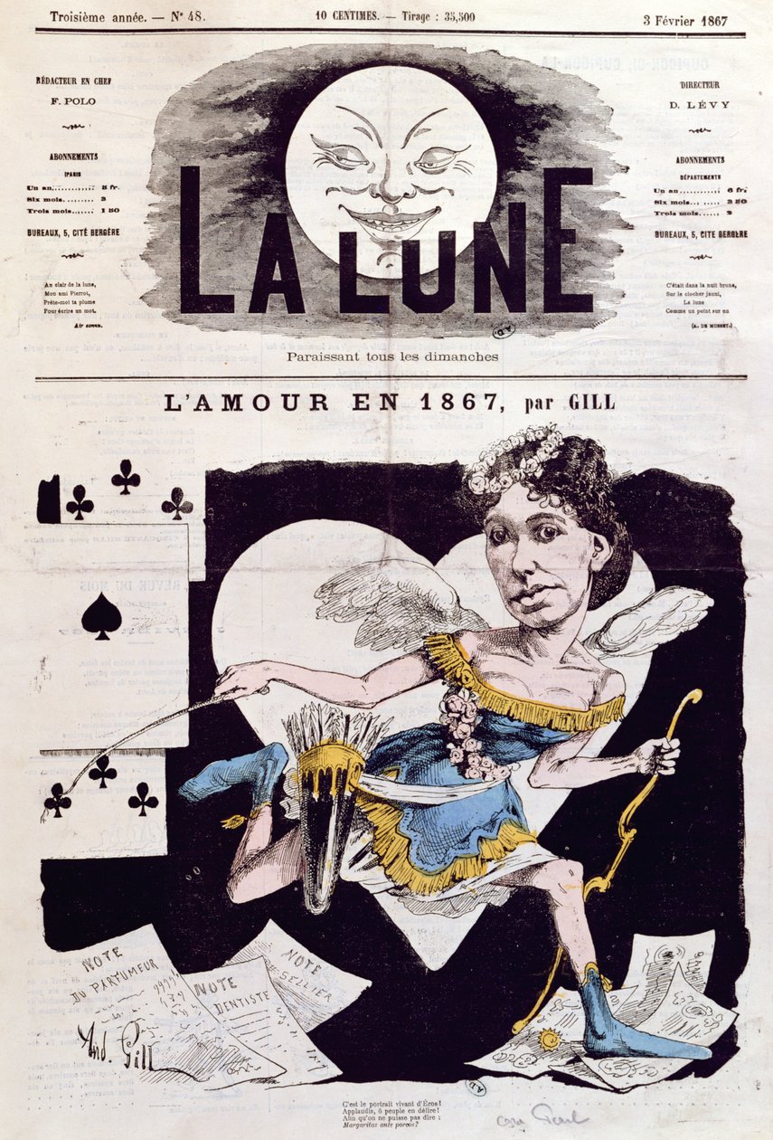 Caricatura de Cora Pearl (1842-c.1886) de &39;La Lune&39;, 3 de fevereiro de 1867 de Andre Gill