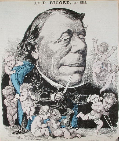 Caricatura do Dr. Philippe Ricord (1800-89) (gravura colorida) de Andre Gill
