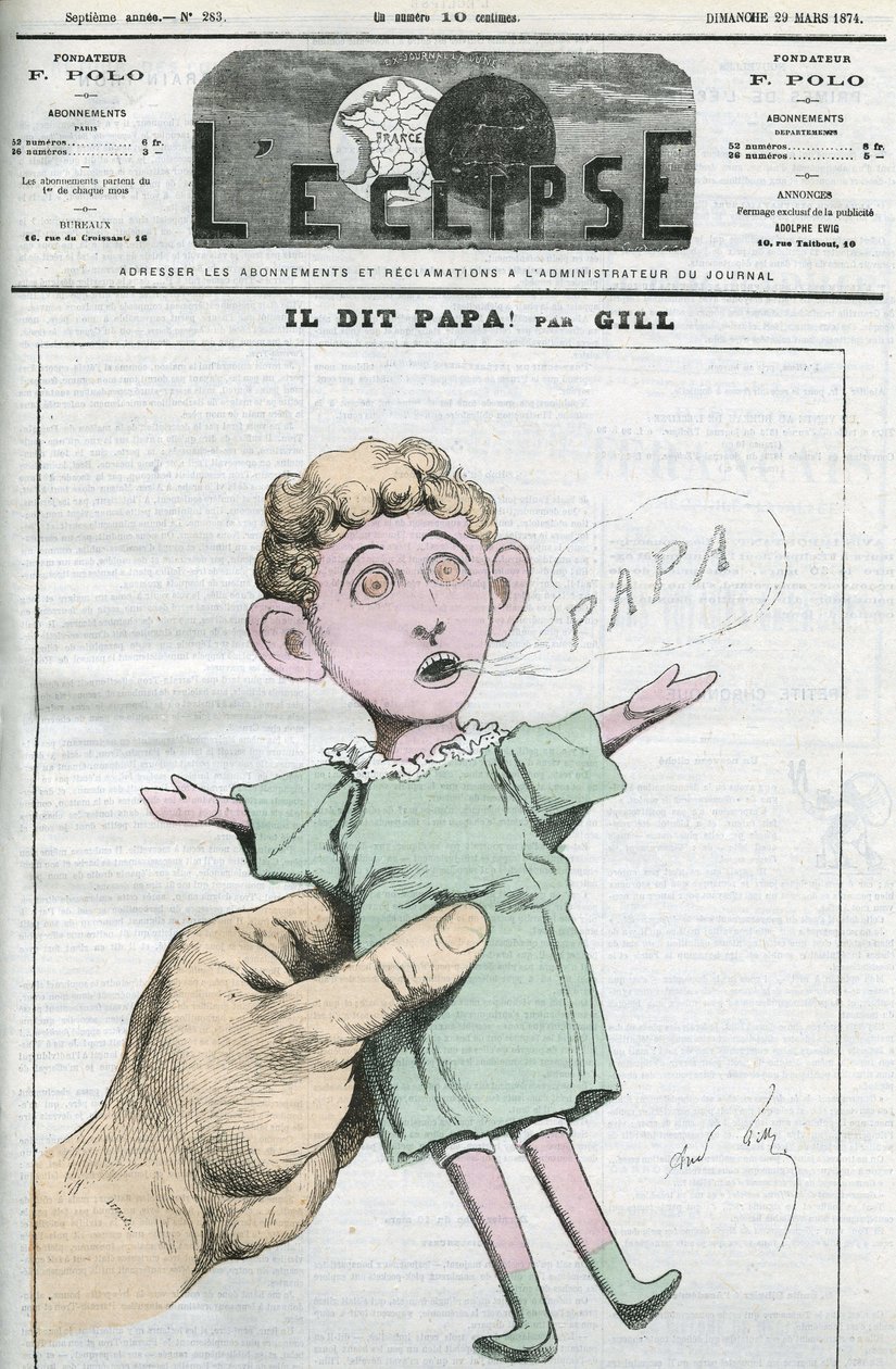 Caricatura de Napoleão Eugene Louis Bonaparte (1856-1879), filho de Napoleão III. Capa em "L