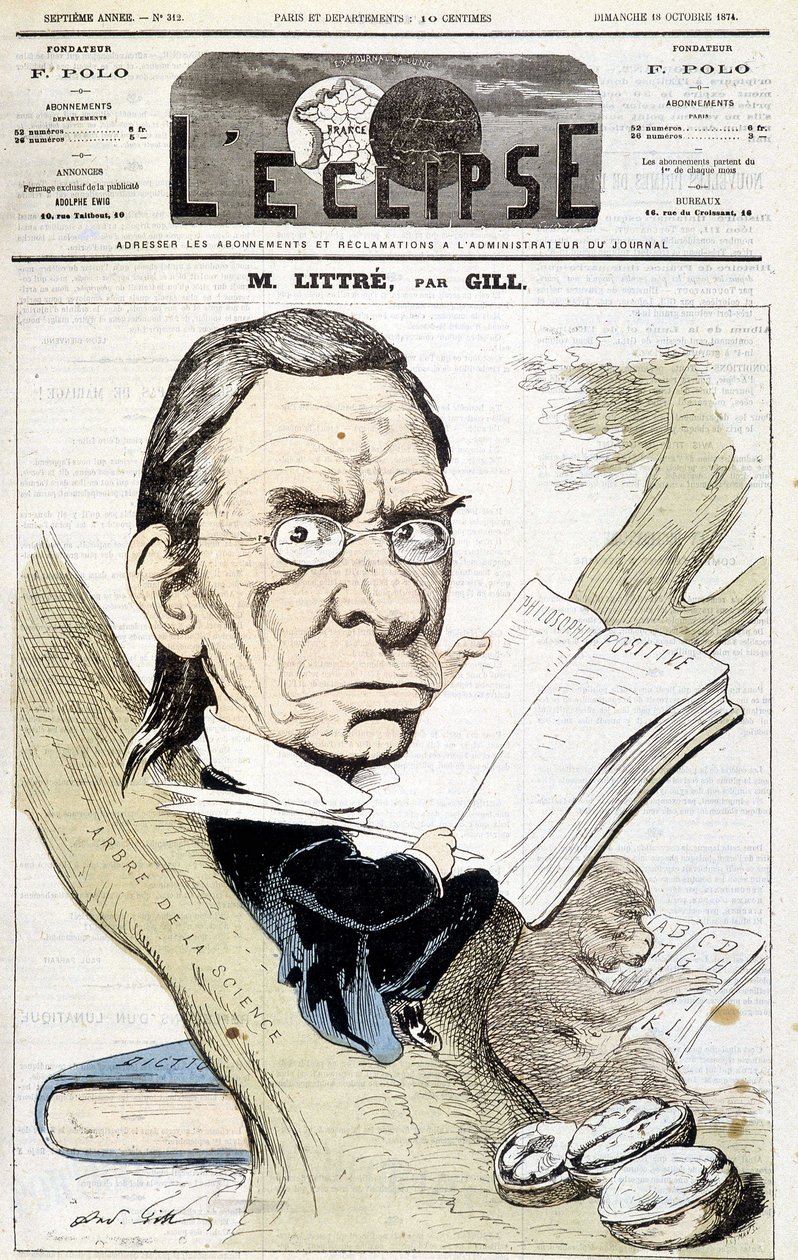 Retrato caricatural de Littré by Gill. Capa de "L