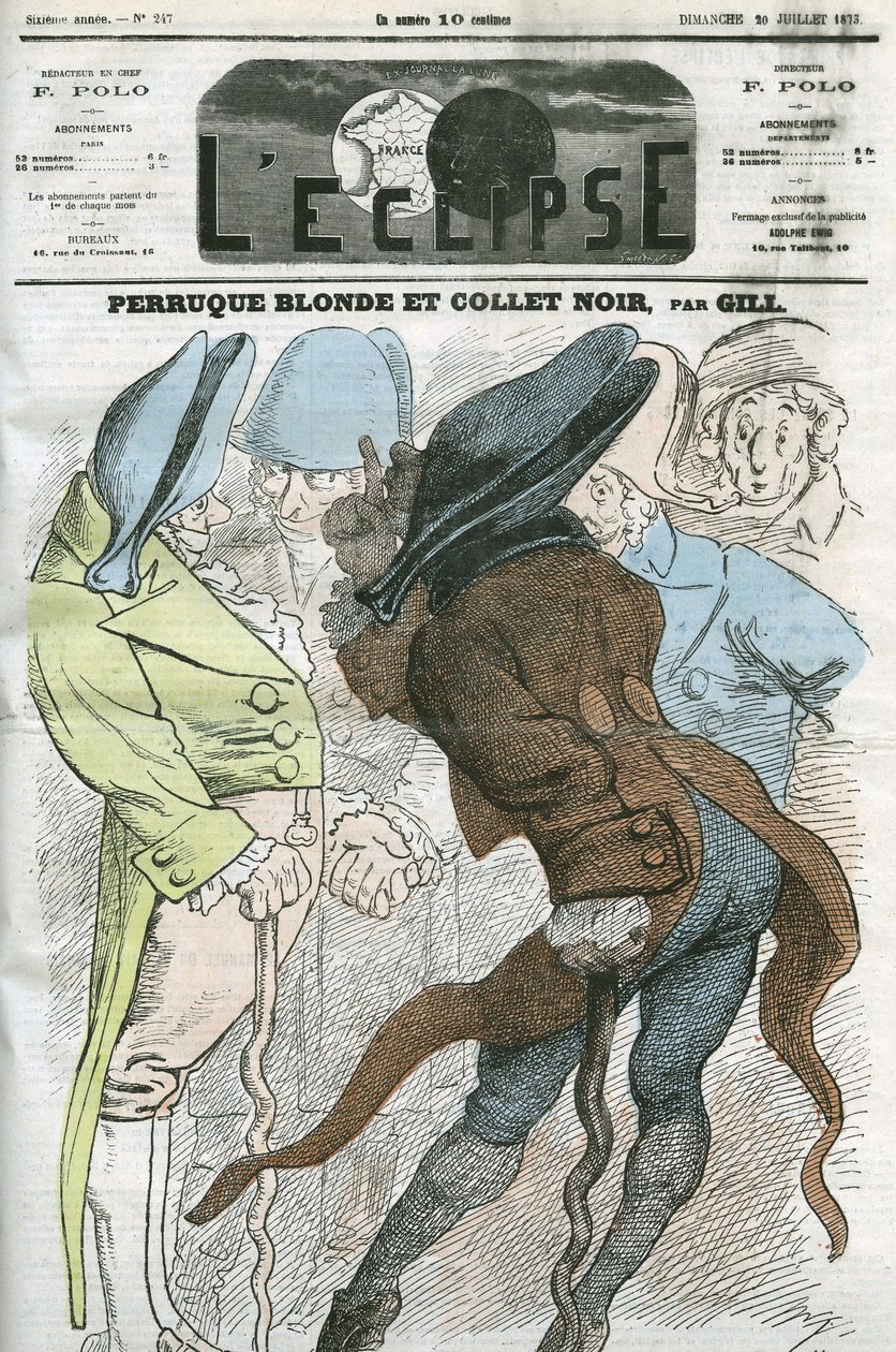 Desenho animado "Cabeleira loira e colarinho preto". Capa em "L