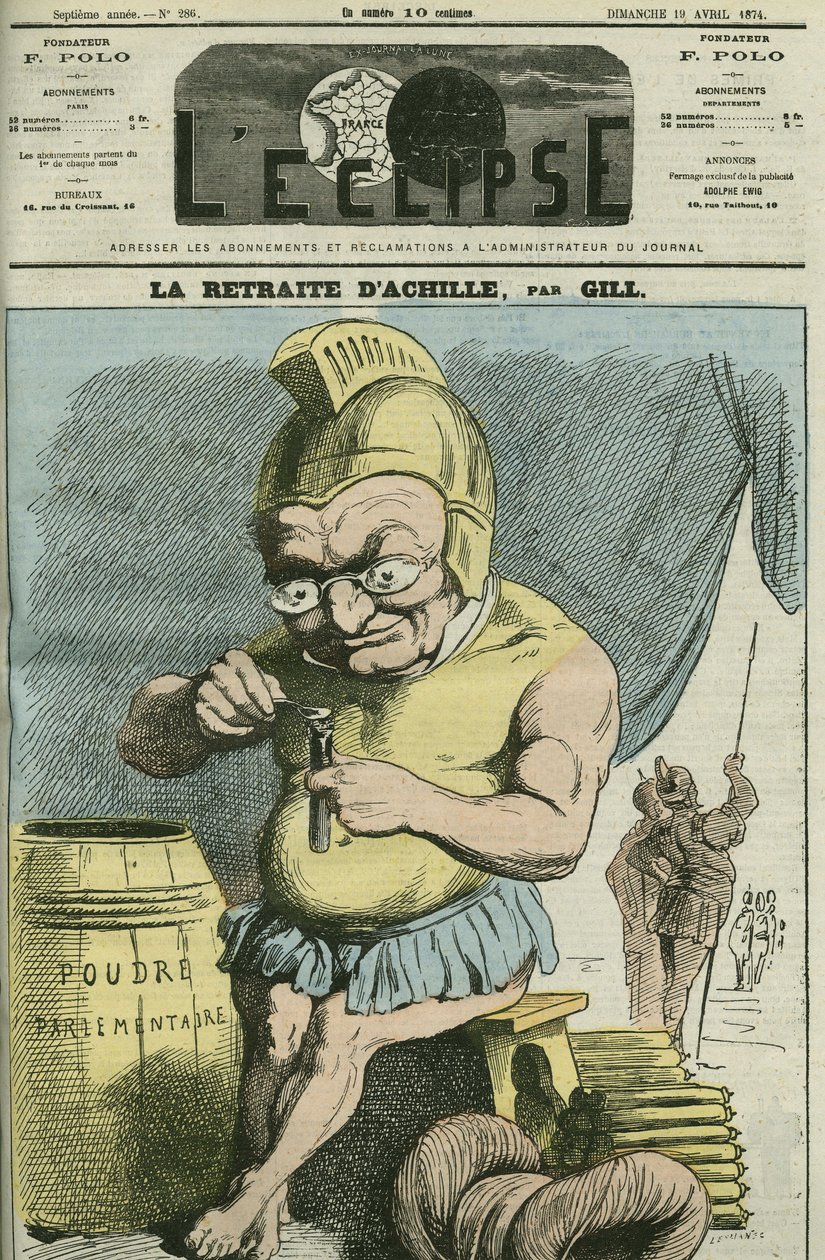 Desenho animado por Adolphe Thiers (1797-1877), estadista francês. Capa em "L