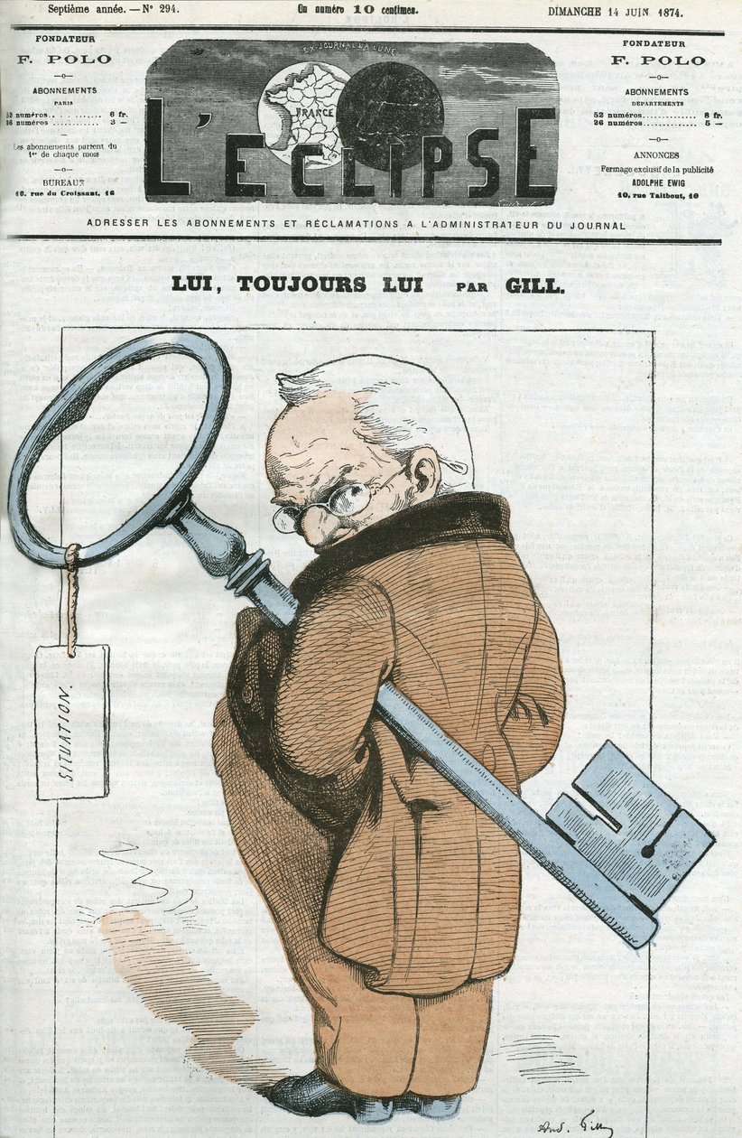 Desenho animado por Adolphe Thiers (1797-1877), estadista francês. Capa em "L