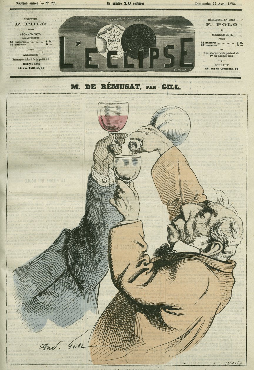 Cartoon de Charles de Remusat (1797-1875), filósofo e político francês. Capa em "L