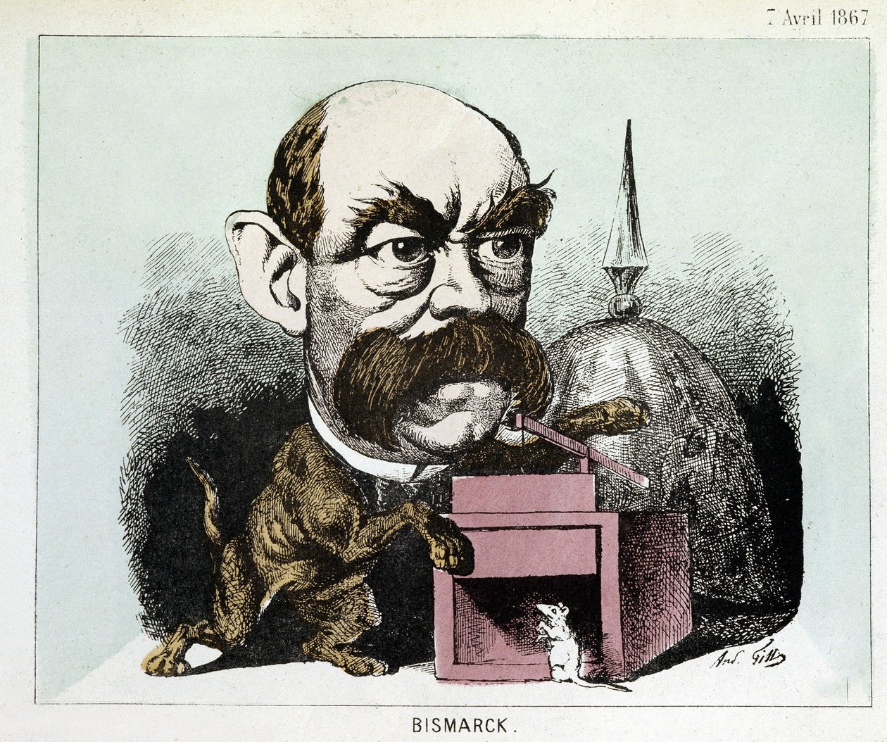 Desenho animado pelo Conde Otto Eduard Leopold von Bismarck (1815-1898), Chanceler do Reino da Prússia - Desenho animado por Gill de Andre Gill