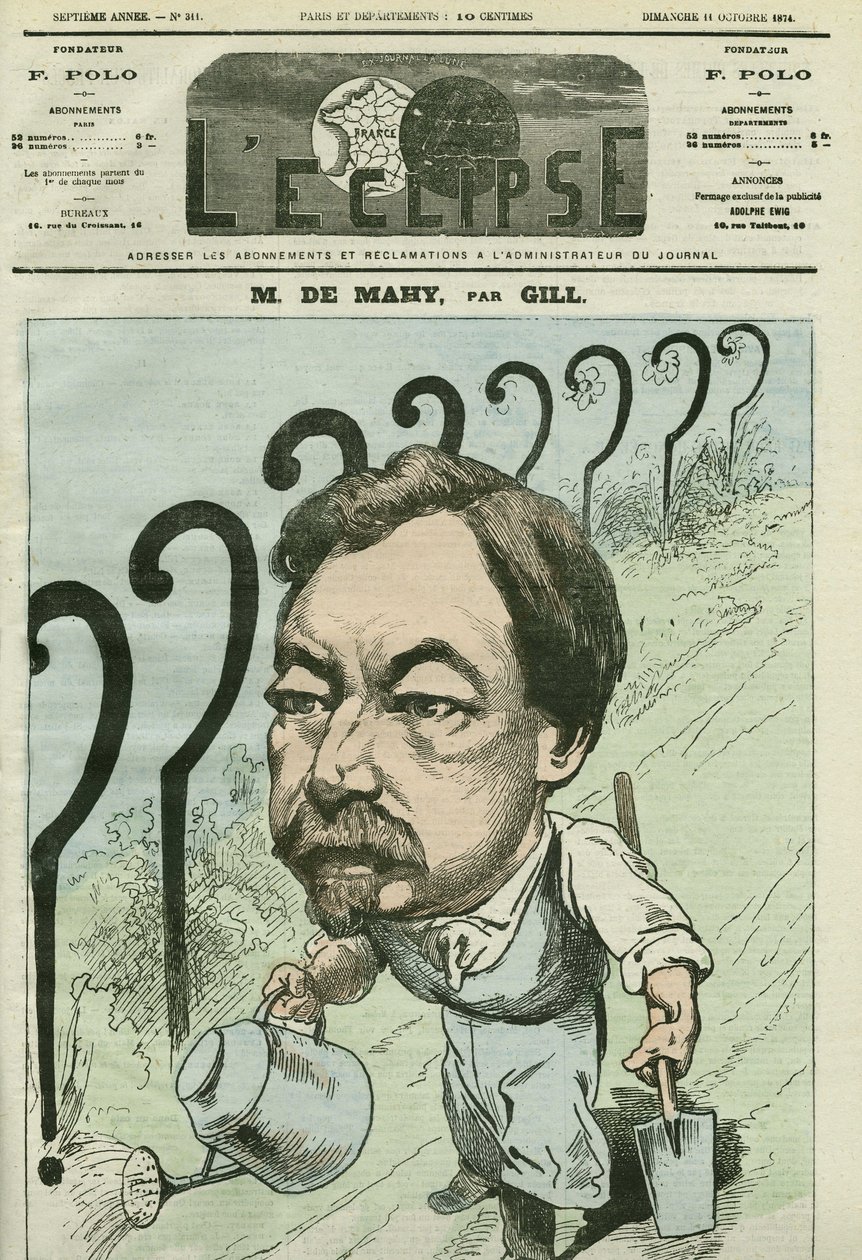 Desenho animado por François Cesaire de Mahy (1830-1906), médico francês, jornalista e político. Capa em "L