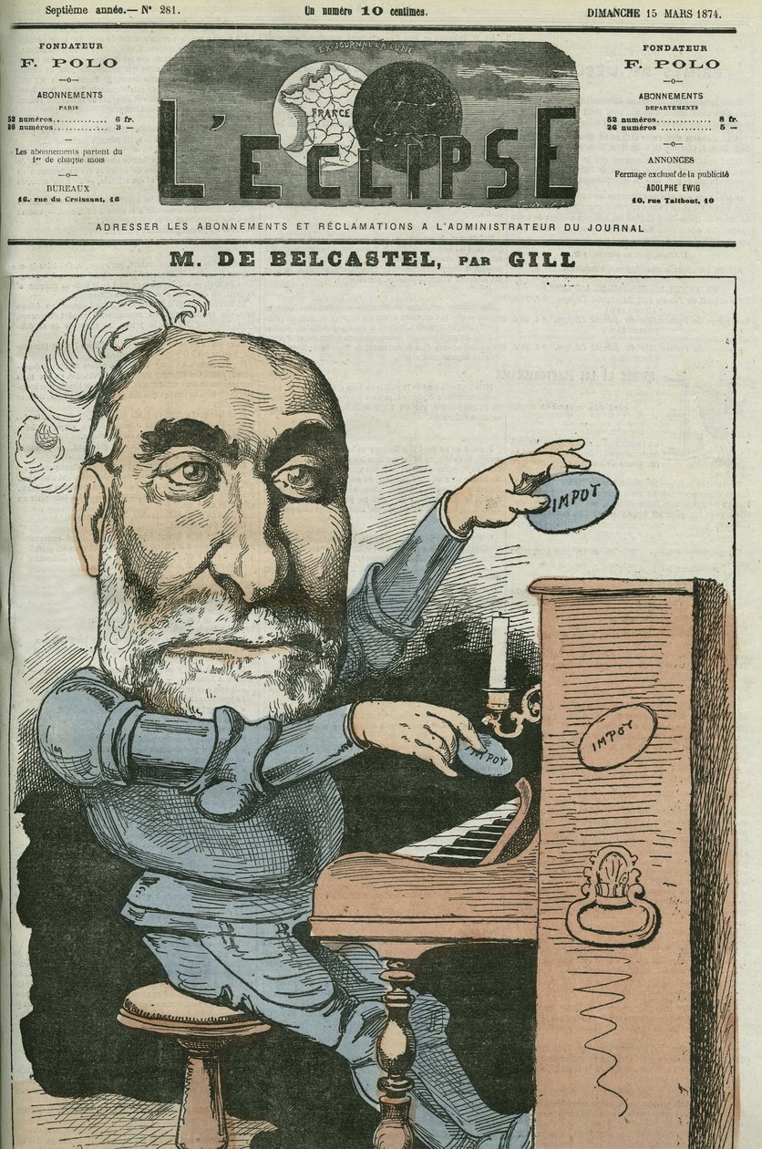 Desenho animado por Gabriel de Belcastel (1821-1890), político francês. Capa em "L