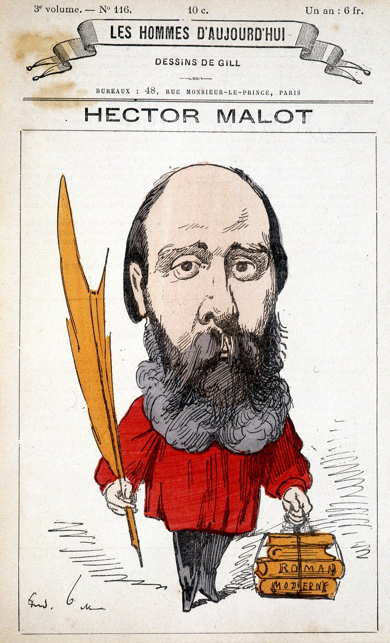 Desenho animado de Hector Malot, escritor francês (1830-1907) - por Gill, em "Les Hommes d