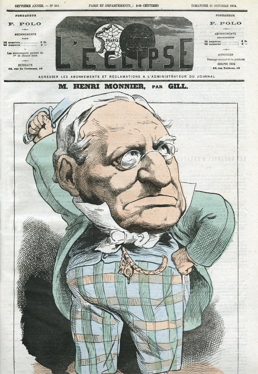 Desenho animado de Henri Monnier (1799-1877), dramaturgo francês, caricaturista, ator. Capa em "L