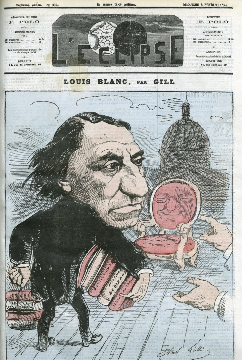 Cartoon de Louis Blanc (1811-1882), político e historiador francês. Capa em "L