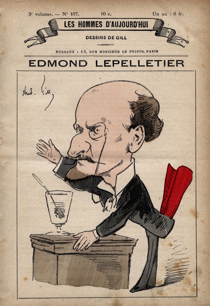 Desenho animado de Edmond Lepelletier (1846-1913) jornalista e escritor radical francês de 