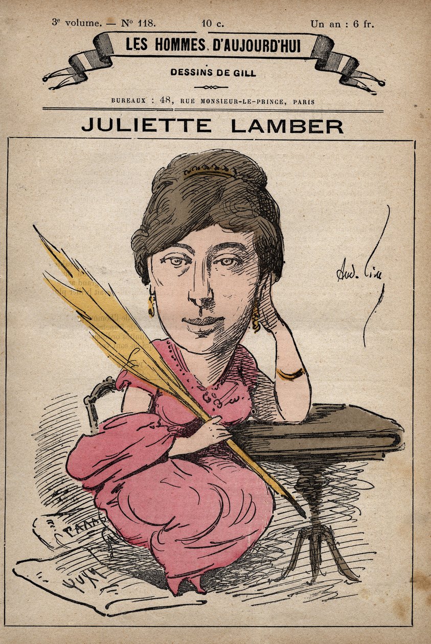 Desenho animado de Juliette Adam Lambert 1836-1936 uma autora e feminista francesa - de 