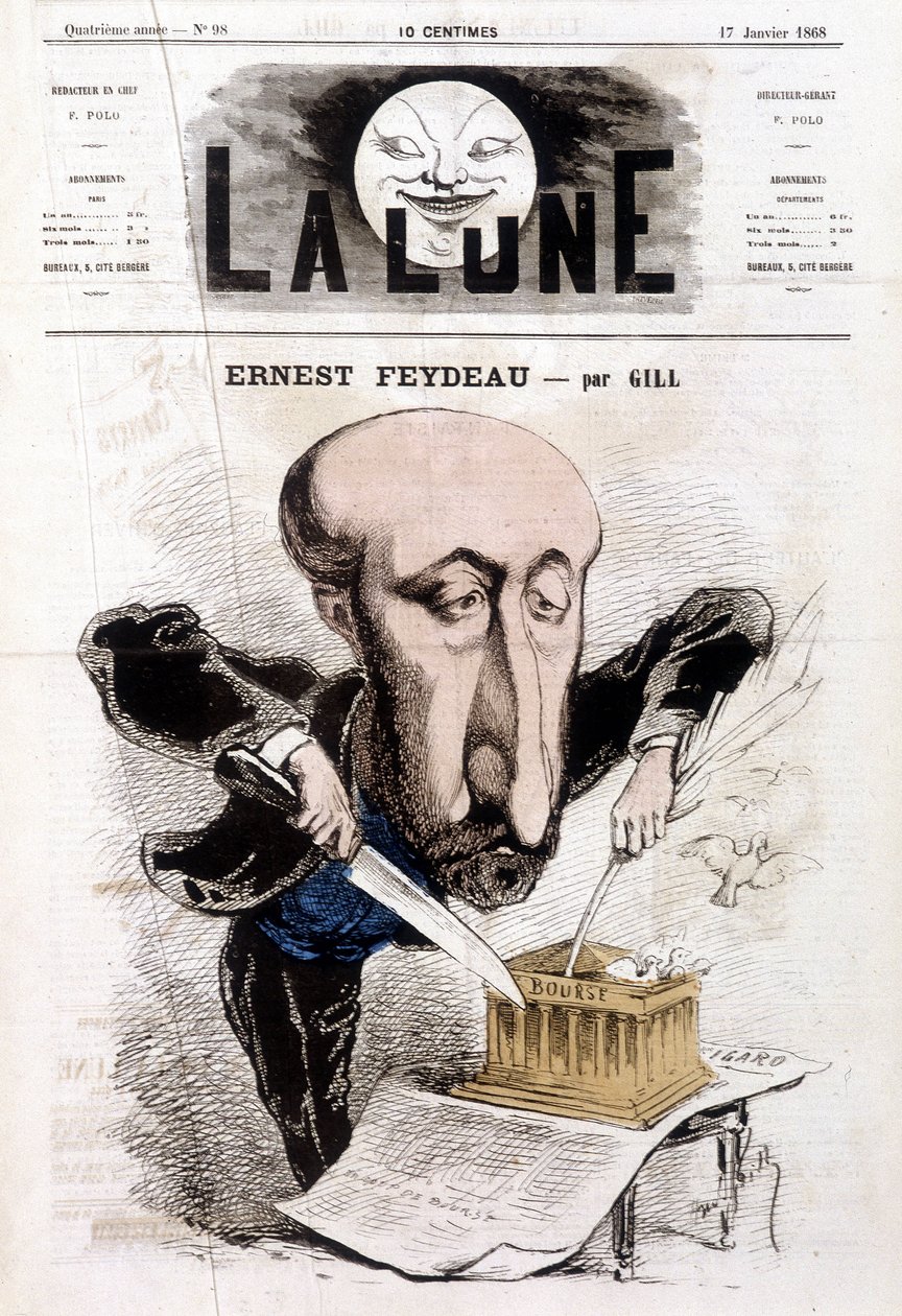 Um desenho animado sobre Ernest Feydeau (1821 - 1873) de Gill - em "La Lune". de Andre Gill
