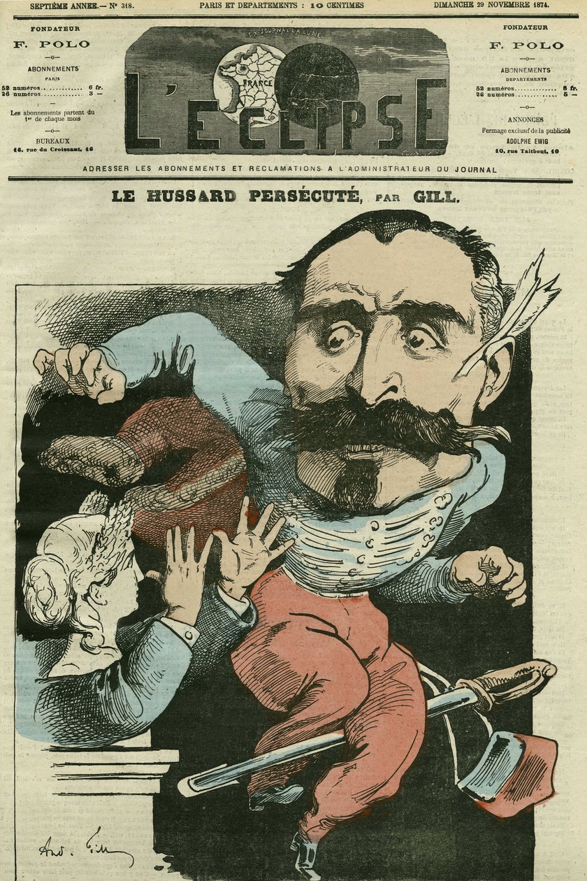 Desenho animado "o bichano persegue (por Marianne fazendo seu nariz), Monsieur de Saint-Genest (Saint Genest). Capa em "L