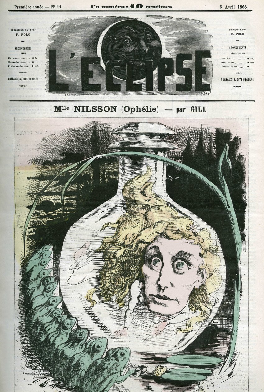 Christine Nilsson no papel de Ophelie (1843- por volta de 1880) cantora de ópera sueca. Capa em "L