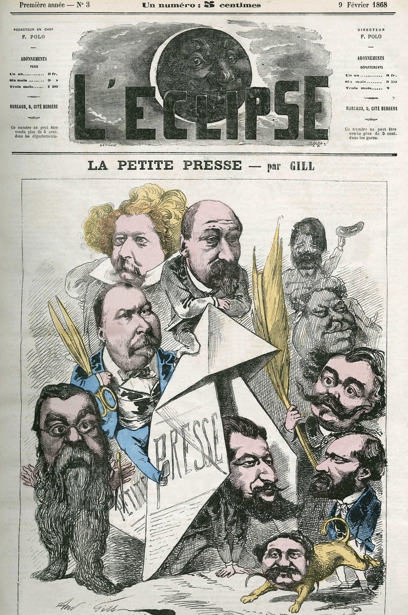 Criação de "La Petite Presse", com Jannin, Delsaux, Hermant, Hemery, De Balathier, Bragelonne, Dumas, Ponson du Terrail, Jean du Boys, Revillon e Coste. Capa em "L