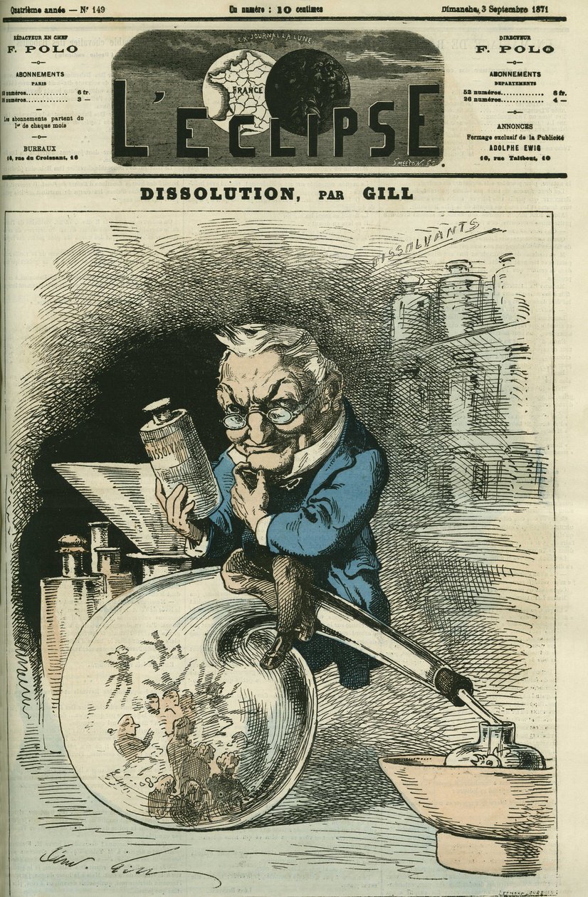 Dissolução, Adolphe Thiers (1797-1877), historiador e Presidente da República. Capa em "L