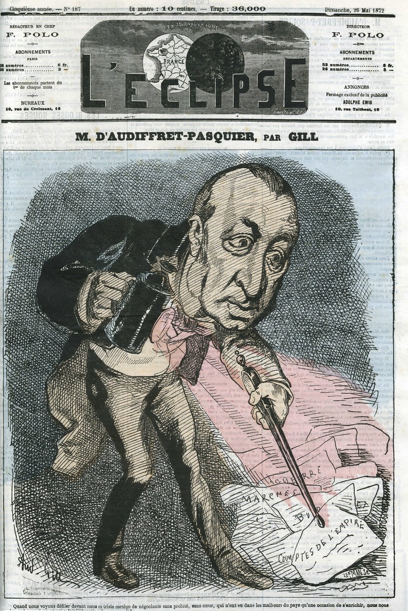 Edme Armand Gaston, Duque de Audiffret-Pasquier (1823-1905), político francês. Capa em "L